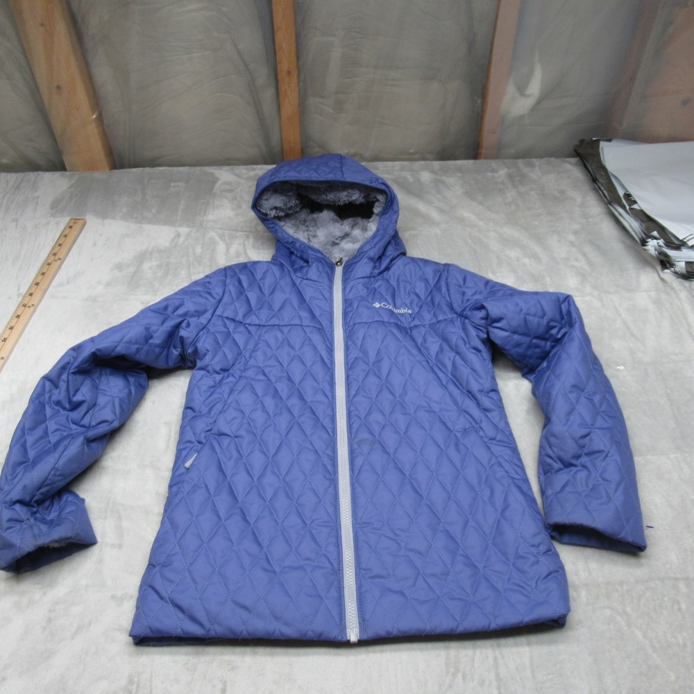 Columbia Jacket Kid Lrge 14/16 Purple Sherpa Rain WInd  Insulated Quilted Puffer